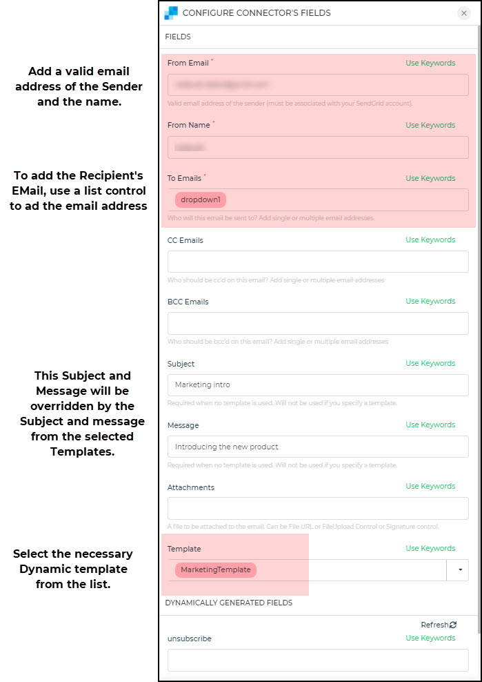 Configure connector for Dynamic Template
