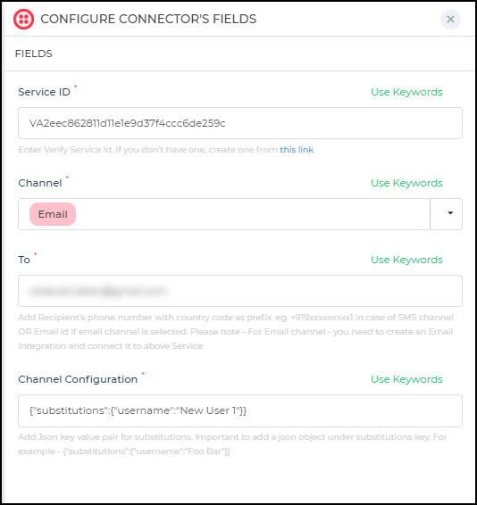 Email verification code configuration with Substitution
