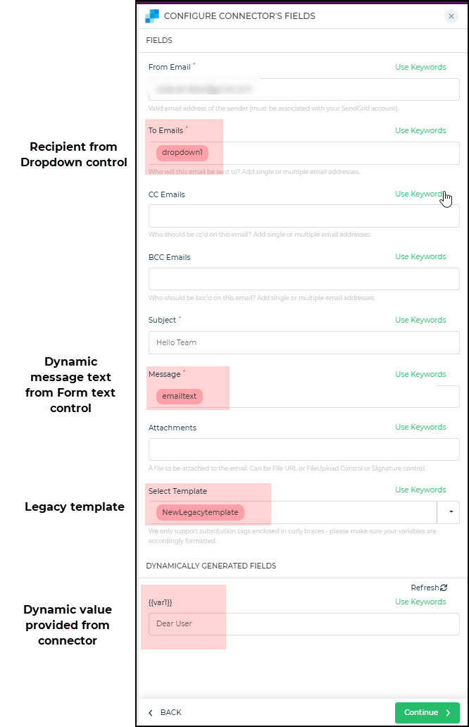Dynamic variables passed during connector configuration