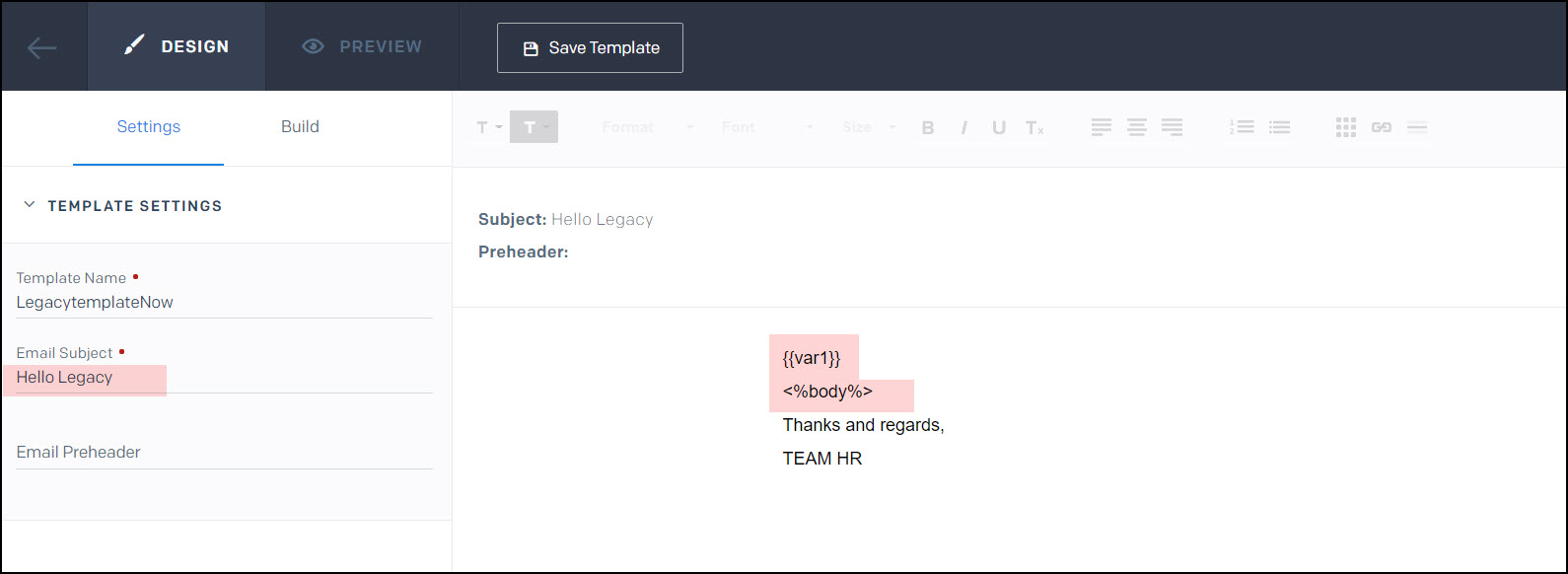 Dynamic variables in legacy templates