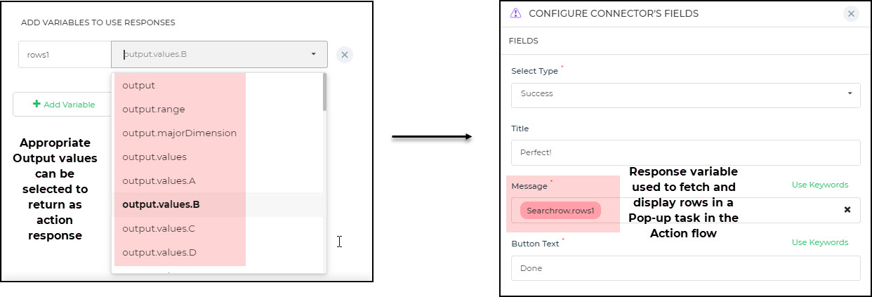 Necessary output values passed to Output variable