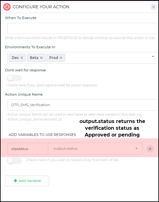 Response variables for verification status