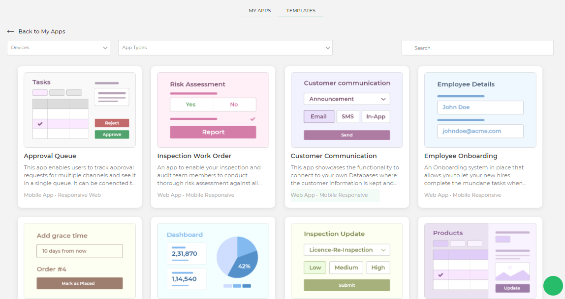 Choose a ready internal tool templates to connect to your data source