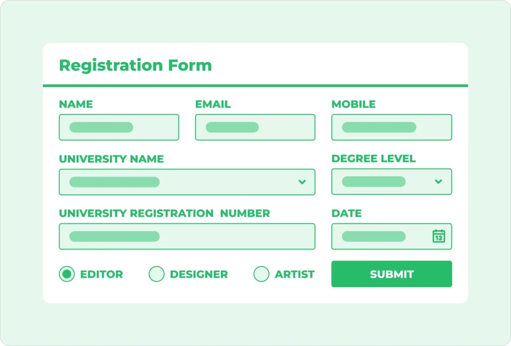 Registration using Data Entry Forms