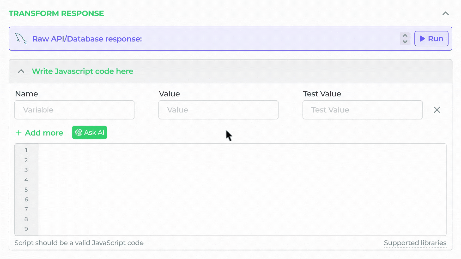 Write JS with Ask AI