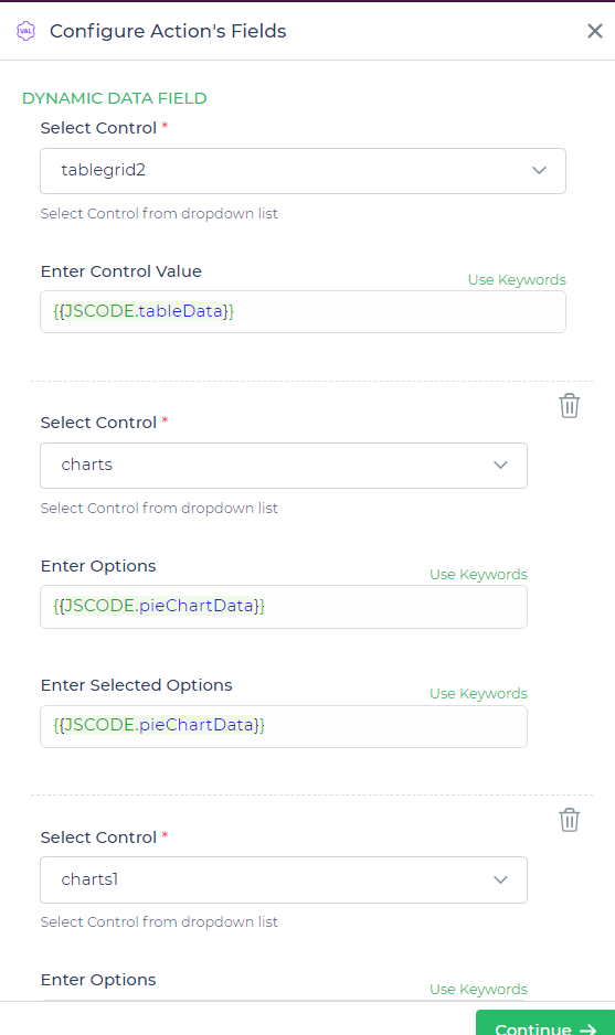 configure action fields