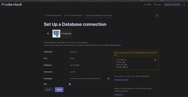 Cube connection with PostgreSQL