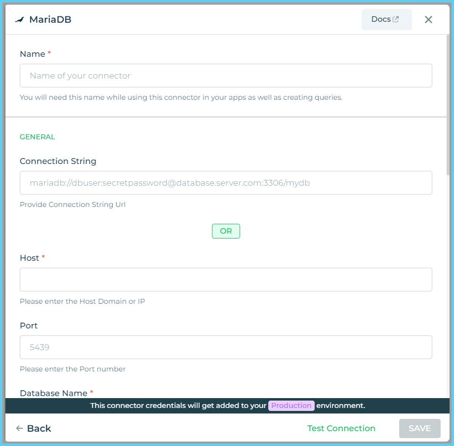 add connector string