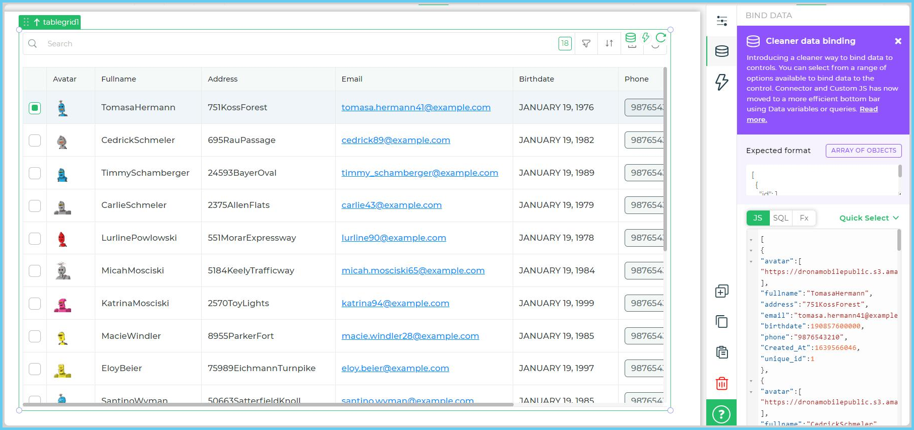 table grid controller