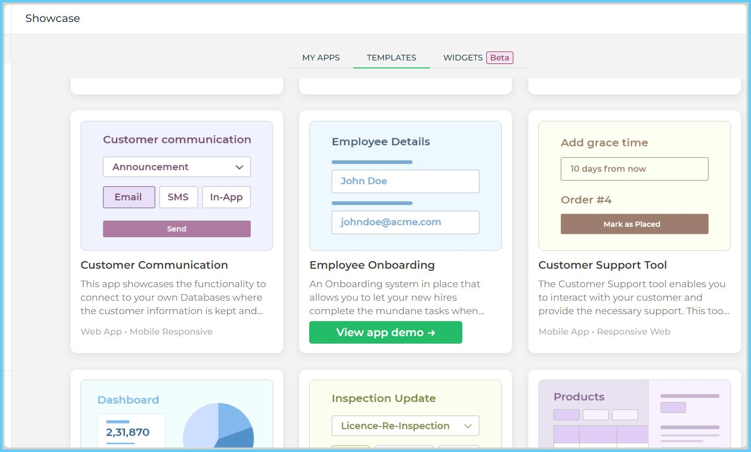 different templates would appear