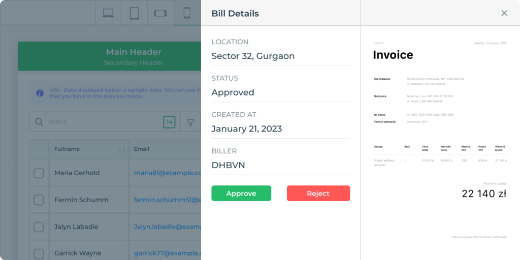 Detailed View in Table UI Design