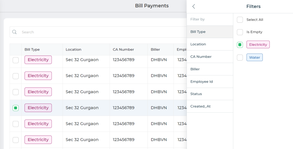 Filter in Table UI Design