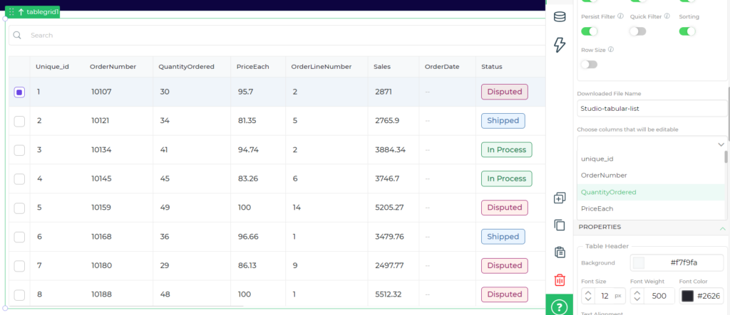 interactive table ui design