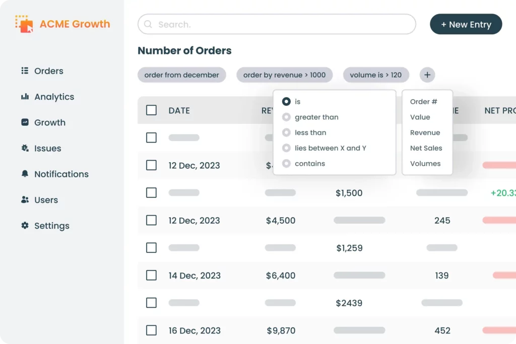 design table ui that supports search filter and sort