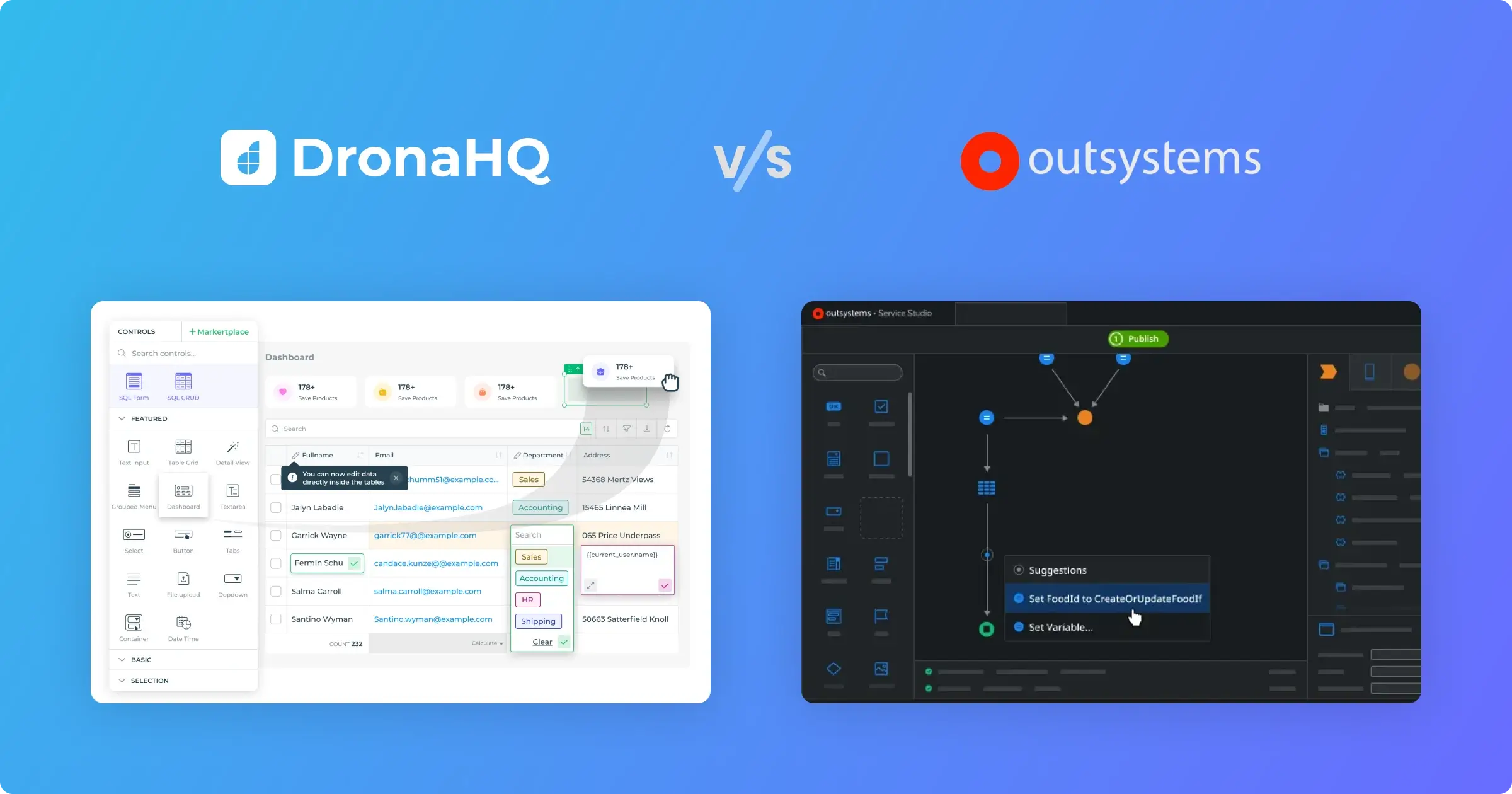 DronaHQ vs OutSystems, at a glance