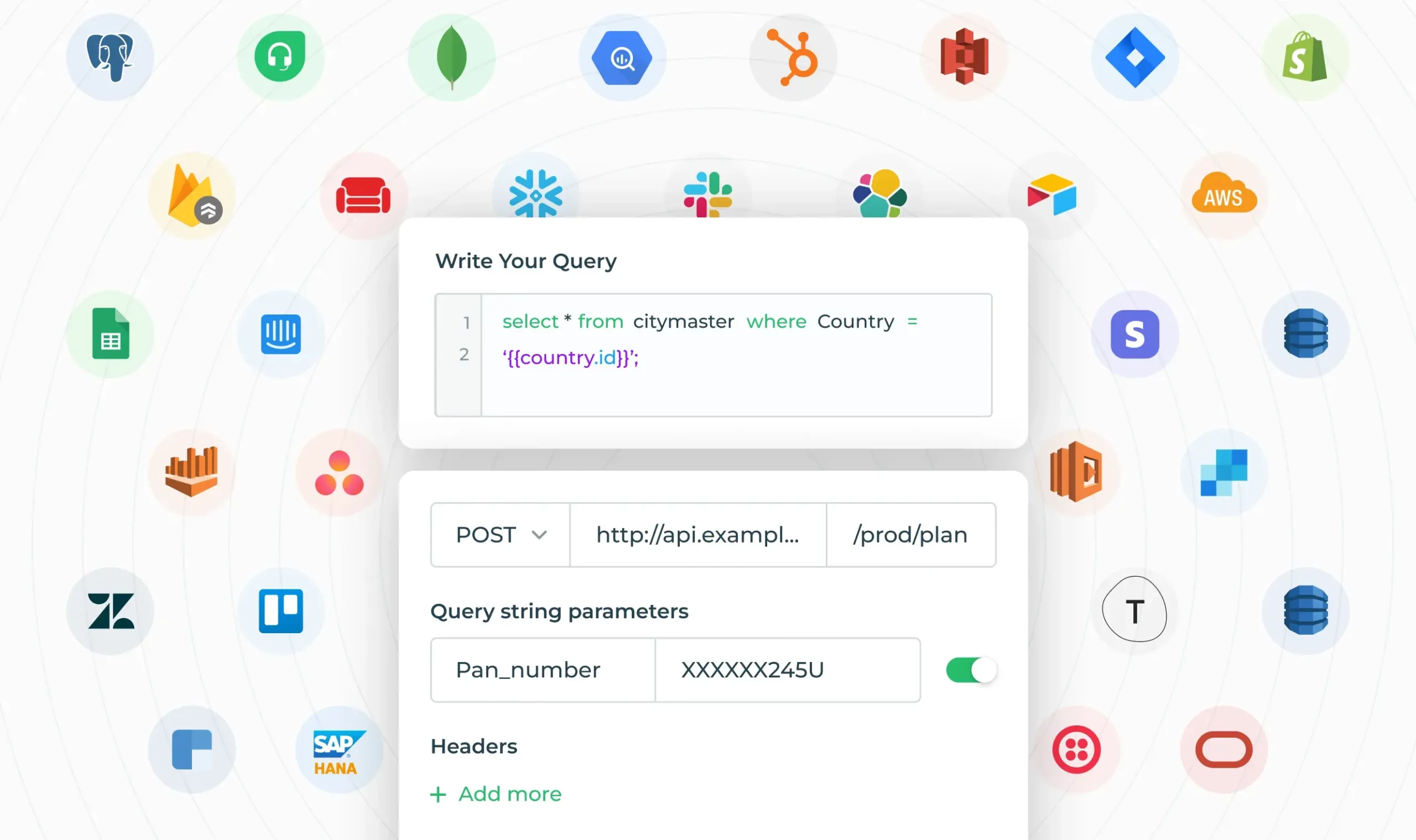 Flexible integration to DB, APIs, LLMs