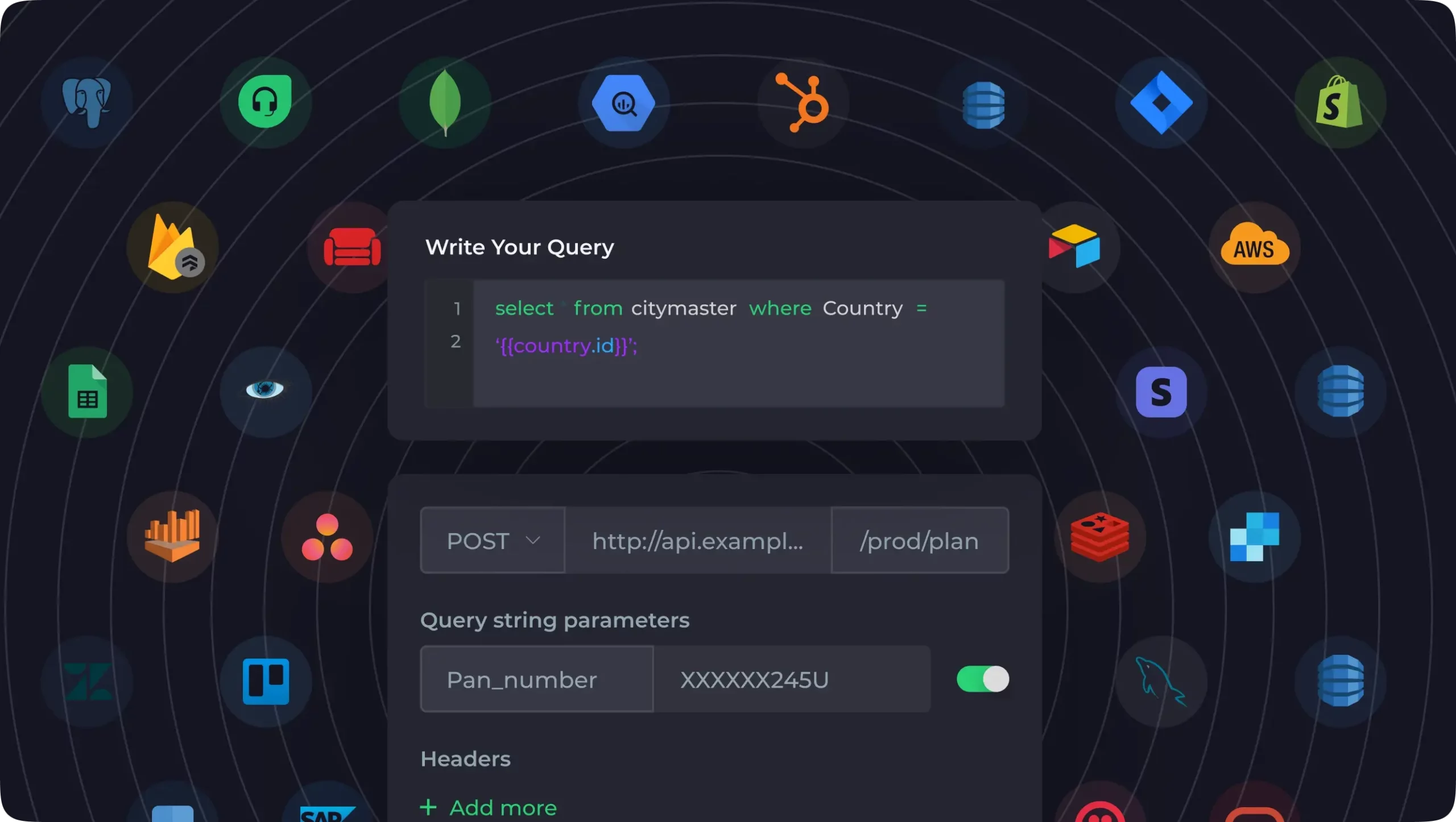 75+ connectors to DB, API, LLMs