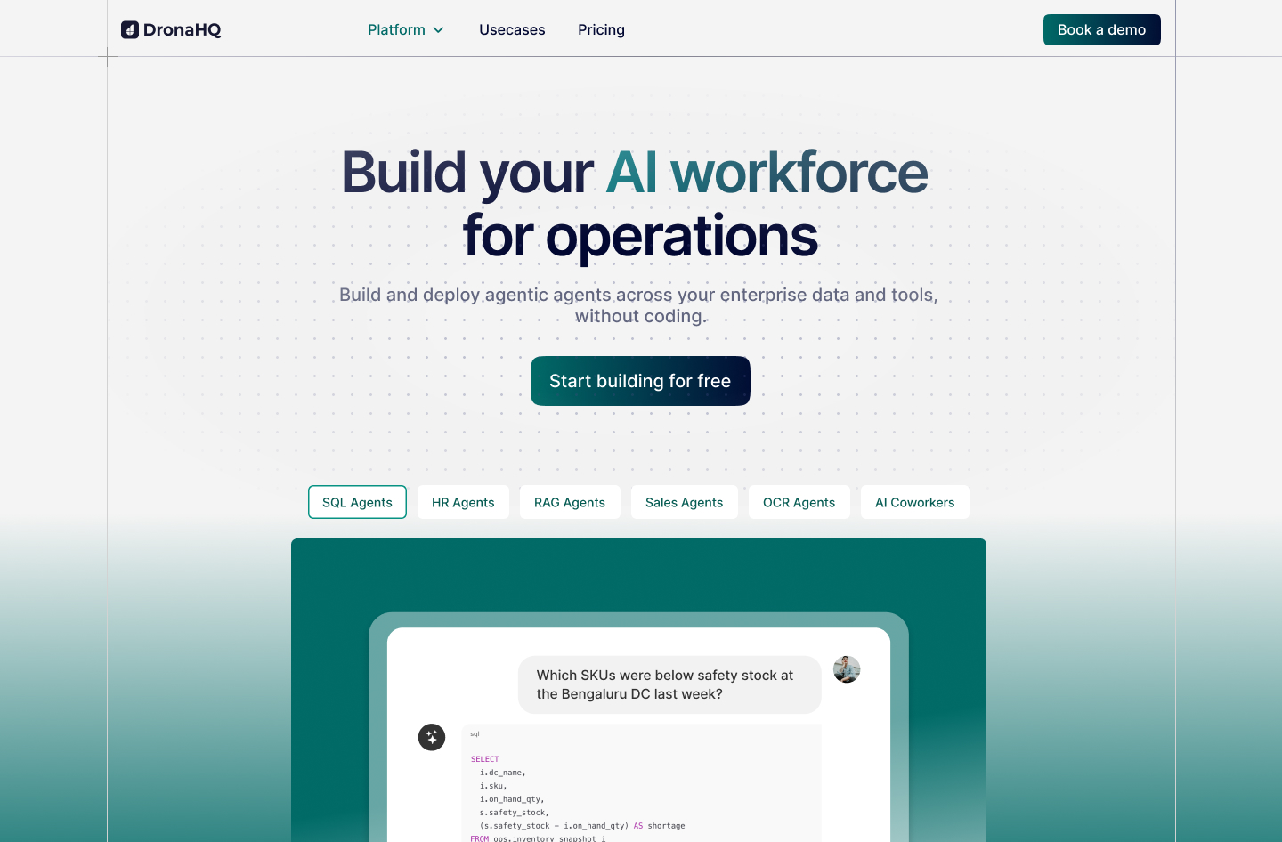 DronaHQ -Agent builder page